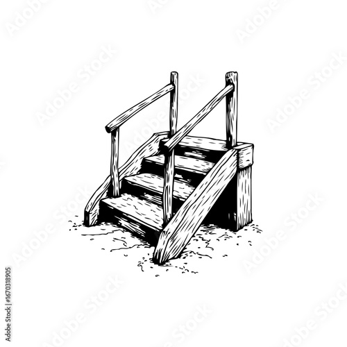 Rustic weathered staircase illustration evoking simplicity passage transitions handcrafted wood