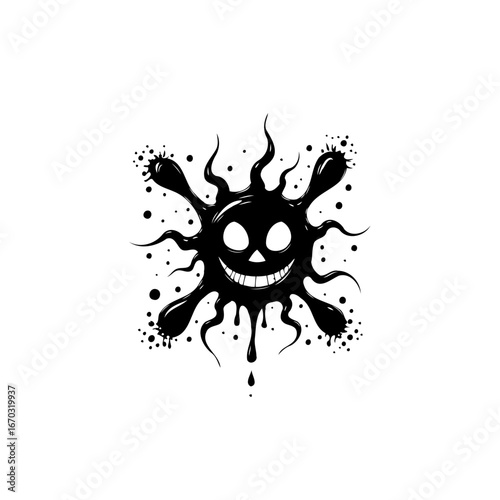 Whimsical dark entity a stylized cheerful virus with flowing tentacles exudes playful charm vector