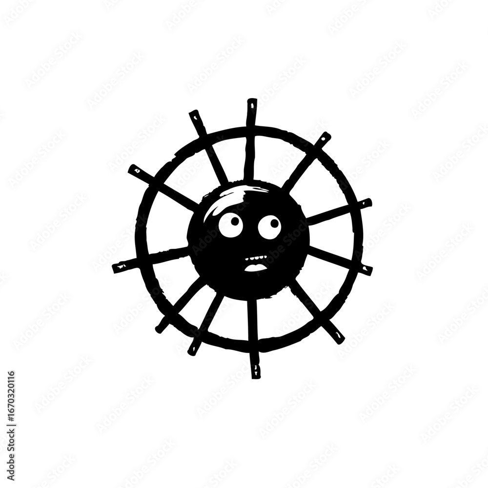 Obraz premium Whimsical wheel character with expressive eyes and a surprised expression creating a unique logo