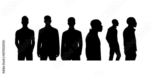Silhouettes of mens faces and upper bodies isolated on white background