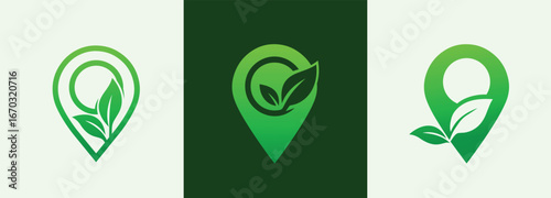 Leaf Location Pin Logo Set Eco Map and Nature Navigation Icons

