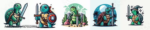 vector of a turtle with a sword