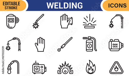 Industrial Equipment Icon Set: Welding, Fire, and Protective Tools