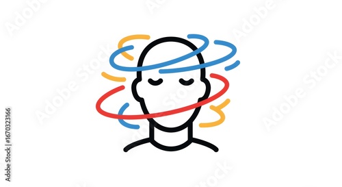 Dizzy Person with Colorful Spinning Lines Depicting Vertigo and Dizziness