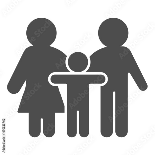 Healthy couple and child solid icon, family therapy concept. Vector graphics. Man with woman and kid, psychology sign on white background, glyph style icon for mobile or web design.