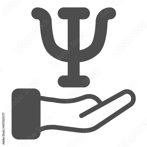 Trident and helping hand solid icon, mental therapy concept. Vector graphics. Hand with trident, psychiatry sign on white background, glyph style icon for mobile or web design.