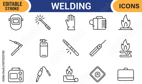 Industrial Welding Tools Icon Set for Engineering and Construction Projects