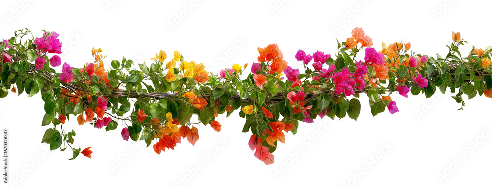 Fototapeta premium Succulent leaves hanging vines ivy bush climbing epiphytic plant with colorful flowers, png file