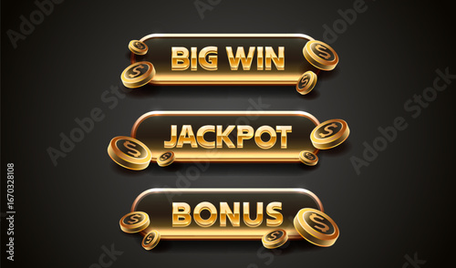 Jackpot button set, get the winnings, night Vegas. Vector illustration