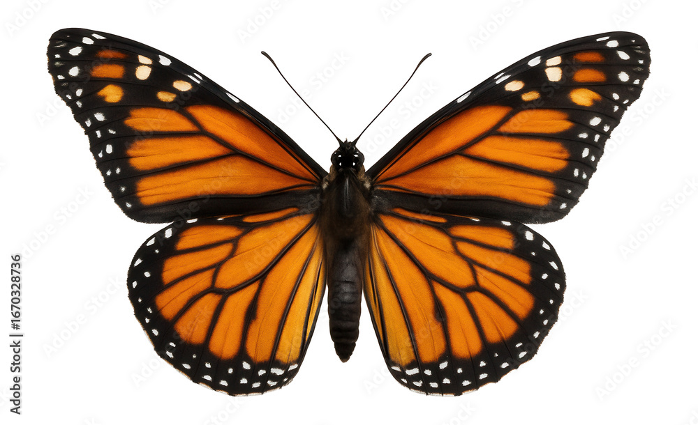 Fototapeta premium Monarch butterfly with orange and black patterned wings