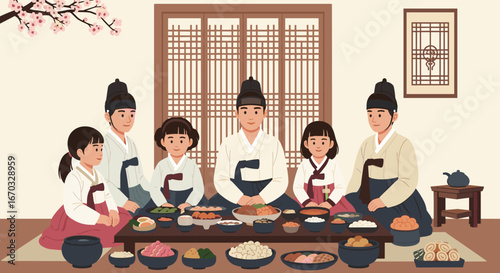 Traditional Korean Family Gathering and Meal
