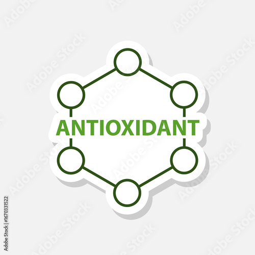 Antioxidant formula icon sticker isolated on gray background