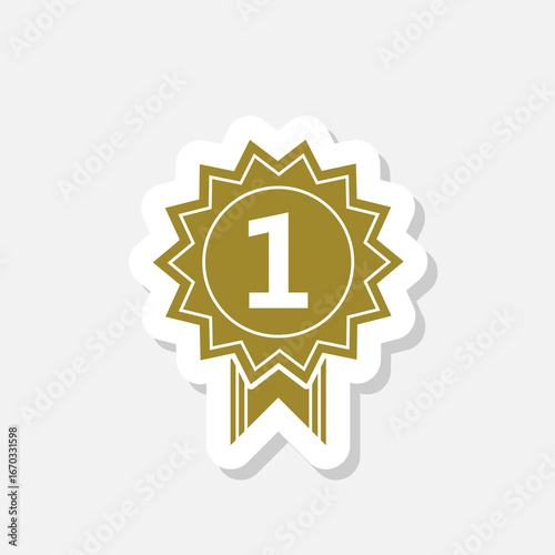 Number 1 winner ribbon award badge sticker isolated on gray background