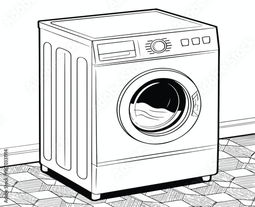 Washing machine isolated on white with a front view illustration, perfect for laundry and cleaning appliance projects