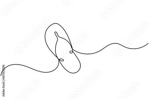 Continuous one line drawing of beach slippers sandals minimalist style outline vector isolated illustration back and white
