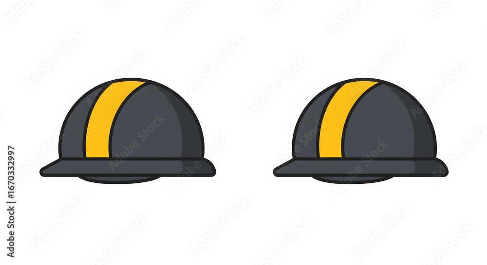 Fototapeta premium Safety Helmet Graphic Two Dark Gray Hard Hats with Yellow Stripe