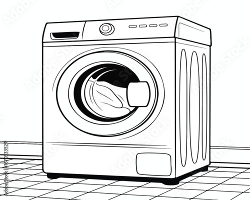 Vector illustration of a front-loading washing machine icon, a domestic appliance for cleaning clothes