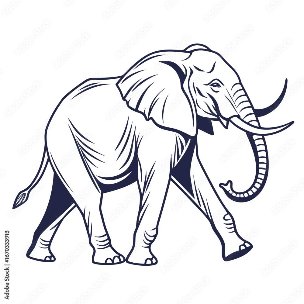 Obraz premium Walking Elephant Silhouette Vector | Wildlife Jungle Animal Illustration