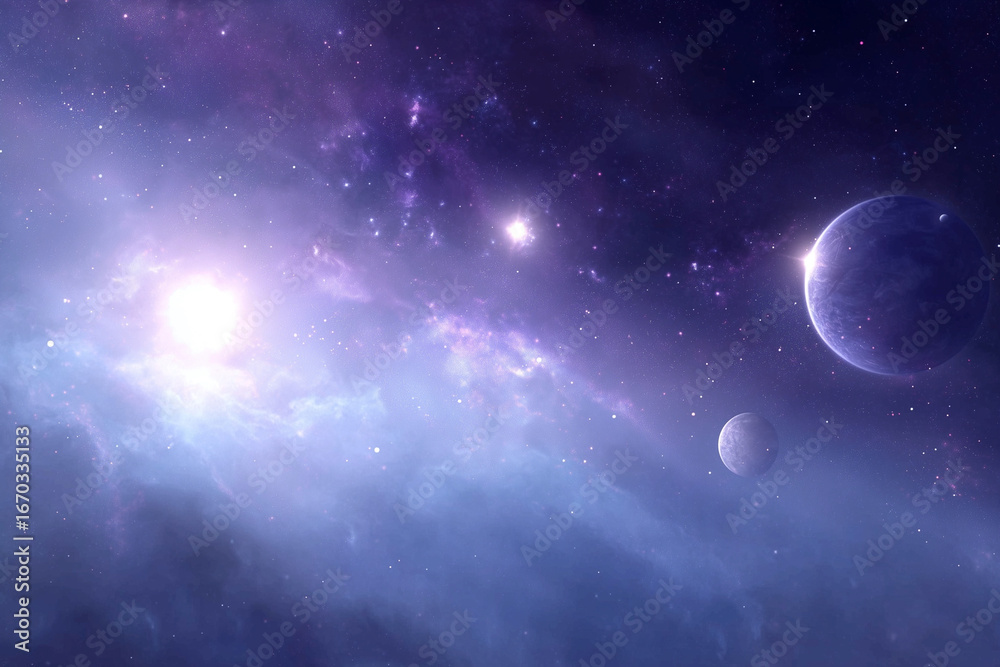 Obraz premium A space scene with a sun and three planets