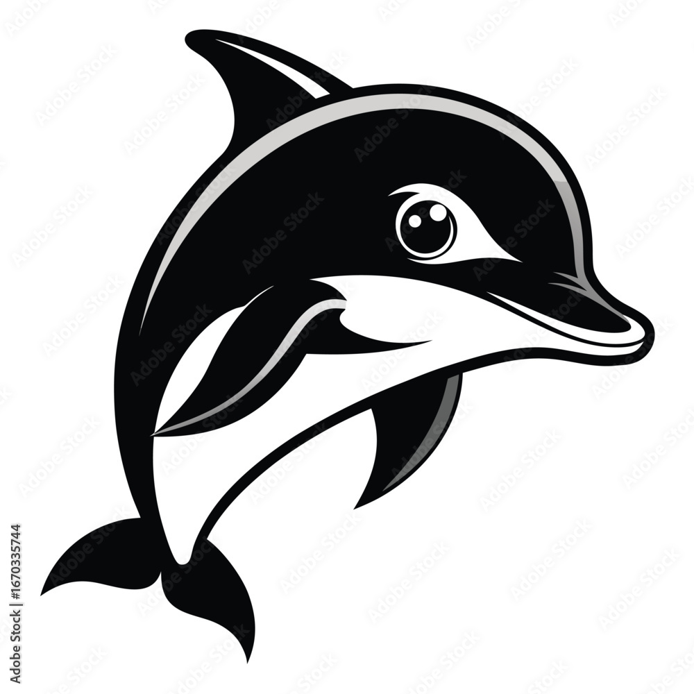 Obraz premium Vector art of dynamic black and white vector art of a leaping dolphin, , capturing the grace and power of this marine mammal in a stylized design
