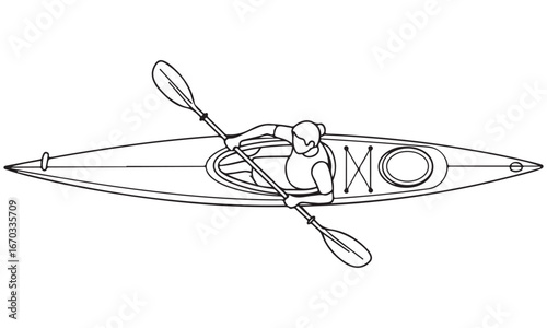 Kayaker illustration. Kayaking sport, rowing exercise, paddle equipment, sea kayak design element