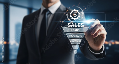 Executive Visualizing a Sales Funnel for Lead Generation and Customer Conversion