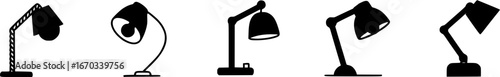 Five different silhouettes of desk lamps.