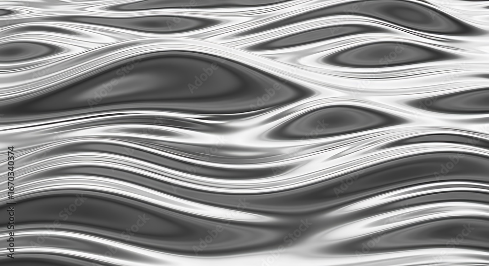 Obraz premium Abstract metallic waves with a futuristic, liquid chrome texture, creating a mesmerizing, undulating surface with highlights and shadows, evoking a sense of motion and fluidity