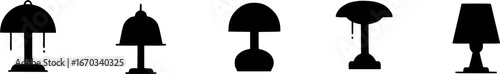Collection of various lamp silhouettes in black and white, showcasing different designs and styles for interior decoration.
