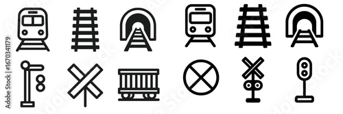 Train symbols and icons represent railway infrastructure and safety measures for public transport systems