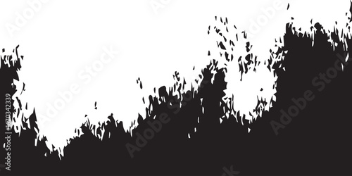 Abstract black and white brush stroke texture with rough edges, isolated on white background