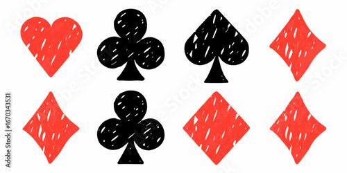 Set of Hand Drawn Playing Card Suits Hearts Clubs Spades Diamonds playing cards
