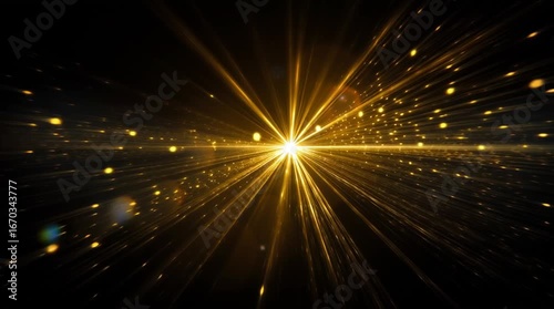 dramatic lens flare bursting across a black screen with golden streaks of light, cinematic movie intro background. 