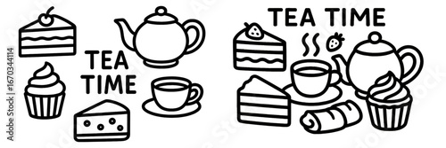 Tea time celebration with desserts and a teapot in a cozy setting