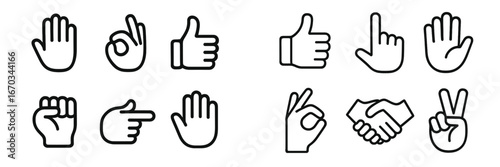 Various hand gestures representing different meanings and expressions for communication and interaction
