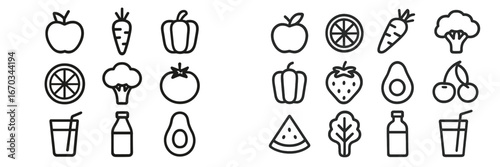 Variety of fresh fruits and vegetables displayed in a simple design emphasizing healthy eating choices