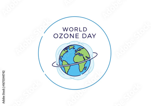 Illustration depicting World Ozone Day, featuring a stylized Earth encircled by a protective layer within a circular frame.