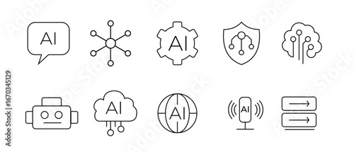 Ai Icon Set AI Artificial Intelligence Vector Line Icons Set