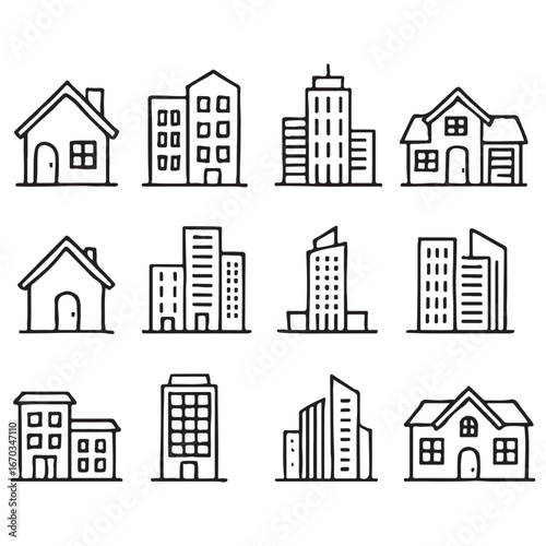 Real estate Properties line editable icon set vector. 