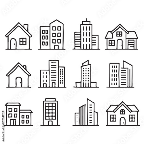 Real estate Properties line editable icon set vector. 