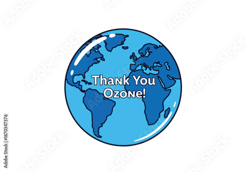 A stylized cartoon illustration of the Earth with the text "Thank You Ozone!" superimposed over the continents.