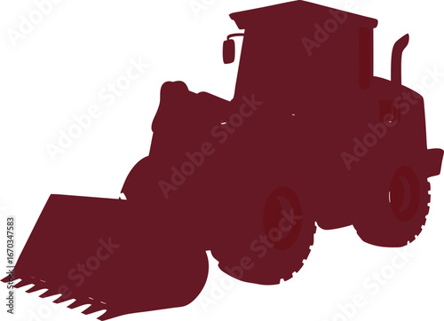 Maroon silhouette of a front end loader on white background vector