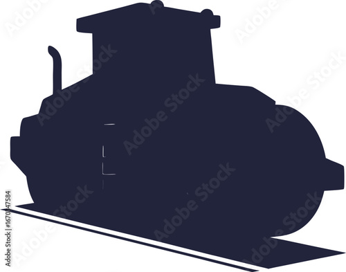 Dark blue silhouette of a steamroller on a white background compactor construction 2