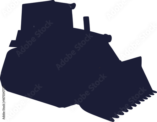 Dark blue silhouette of a front loader bulldozer on white background heavy machine 1