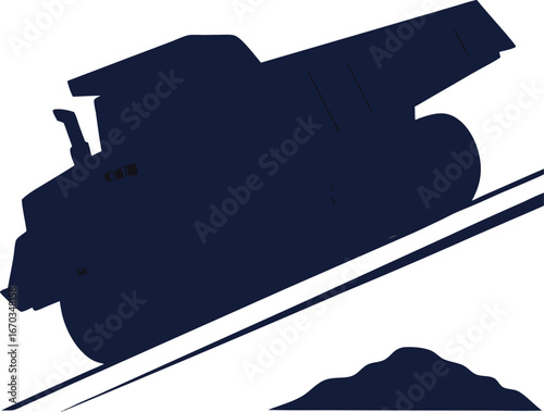 Dark blue silhouette of a dump truck on a white background vehicle