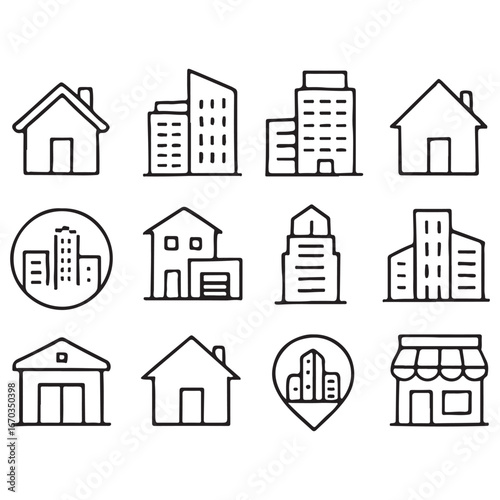 Real estate Properties line editable icon set vector. 
