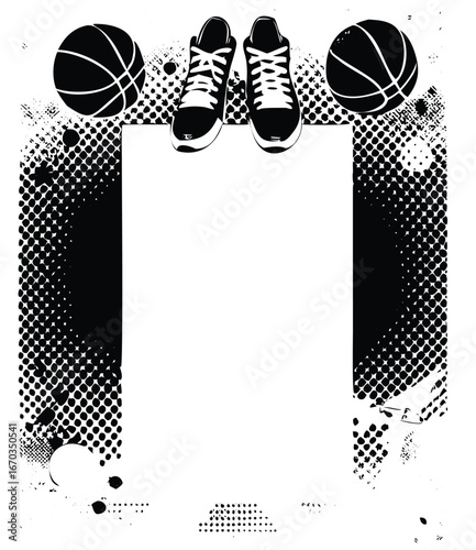 Urban Sports Poster Template. Vector Frame with Skateboard, BMX, and Basketball Graphics