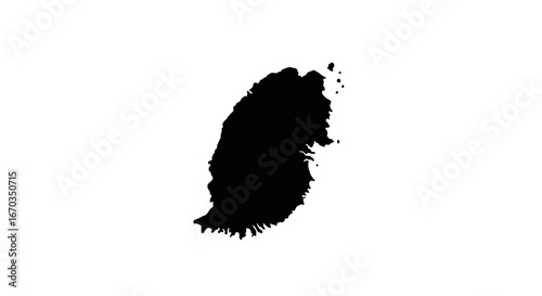 A black silhouette of the island nation of Grenada, isolated against a white background.