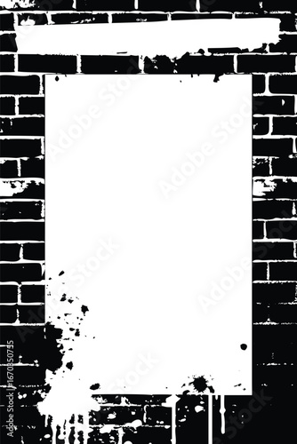 Urban Grunge Poster Template. Vector Frame with Cracked Brick Wall and Graffiti Splatter