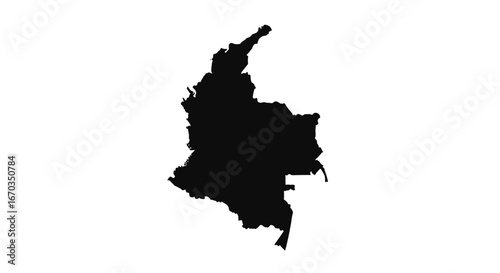 Black silhouette map of Colombia, South American nation.